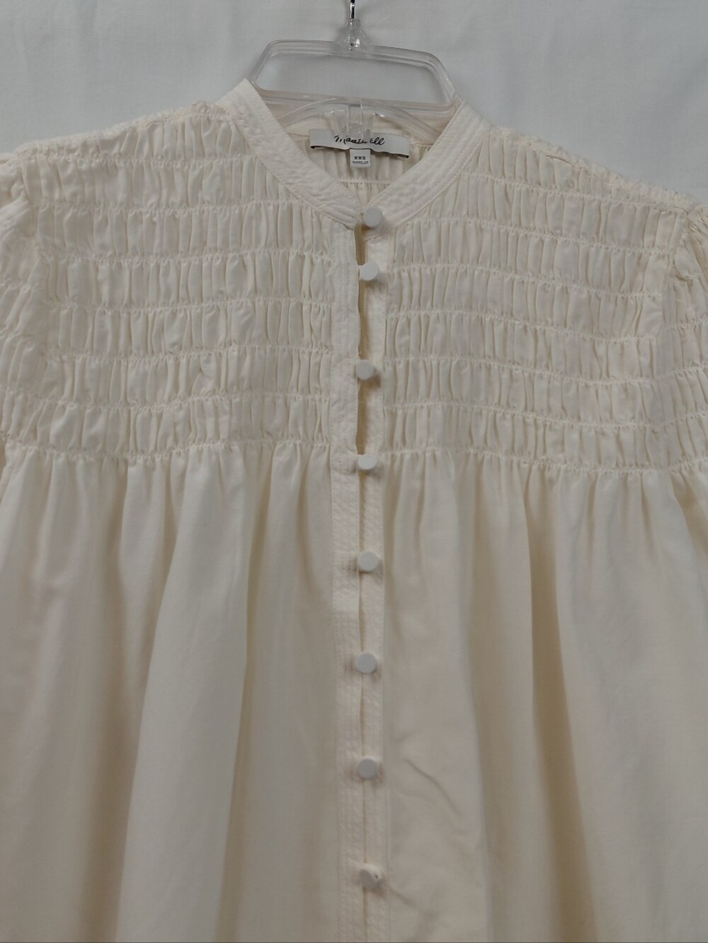Madewell Smocked Top Cotton Silk Blend Size XXS Fresh Cream Blouse - Picture 9 of 10